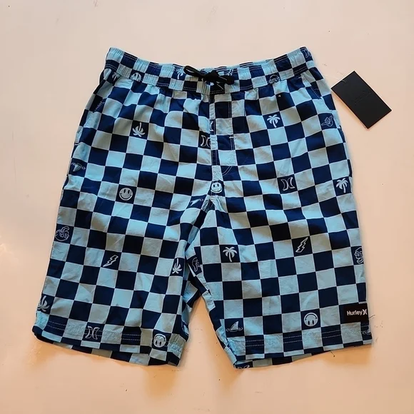 Hurley Blue large 12 13 printed pull on walkshorts large new with tags - Picture 1 of 13